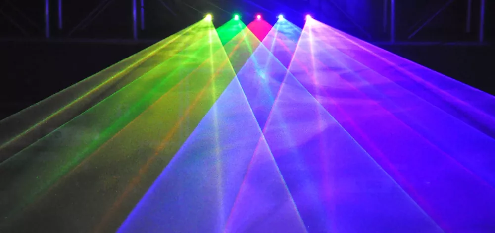 RGBPY Five-tunnel Laser Light 700W Total Power Micro-step Motor Wide Scan 7CH DMX Master Slave Sound Auto Mute Shutdown 100 Patterns 300 Effects 30W 100-250V Stage Fixture Multi-effect Animation Laser Lamp for Bar KTV Party Venues Entertainment Lighting Indoor Party Stage Light Laser Device