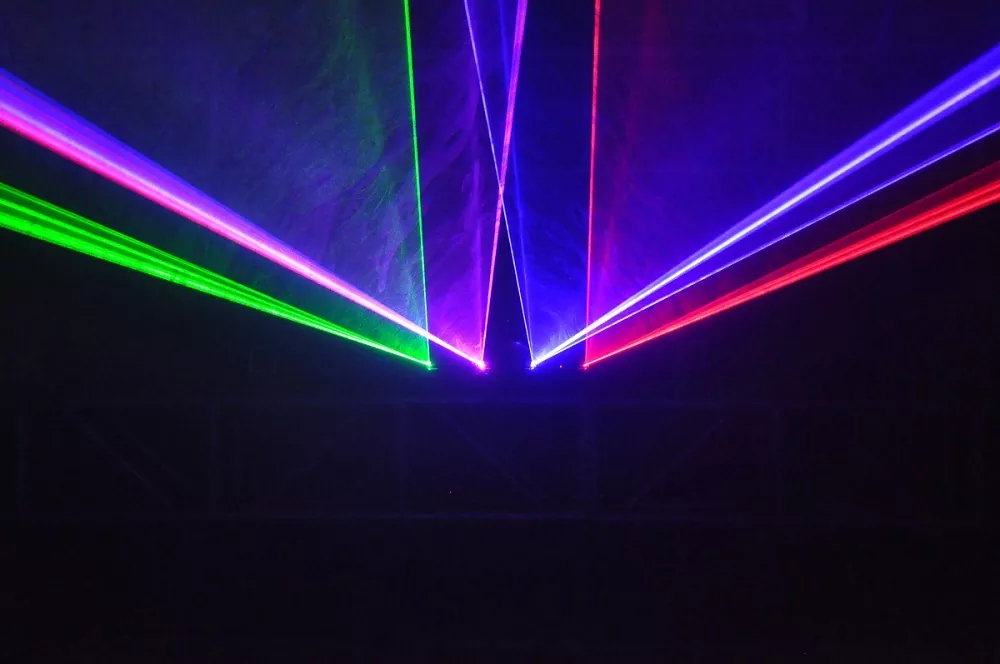RGBP Four Tunnel Laser Light 150mW Red 50mW Green 100mW Blue 250mW Purple Wide Beam Micro-step Scanner 7CH DMX 3Pin XLR Sound Auto Master Slave 100+ Patterns Laser Projector Large Scanning Angle Professional Stage Lighting for Entertainment Venues