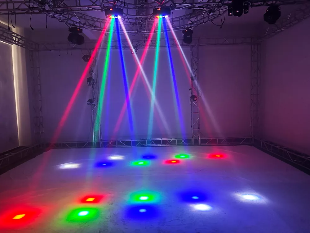 8 Eyes RGBW Spider Moving Head Light 40W Ultra Smooth Dimming Dual 60-150° Scan Stage Effect Lamp Synchronous Fixture Mini Ultra Light Easy Truss Mount Indoor Party KTV Lighting Unit for Disco Room Art Performance Fashion Show Cocktail Event Rental Booth Mini Stage