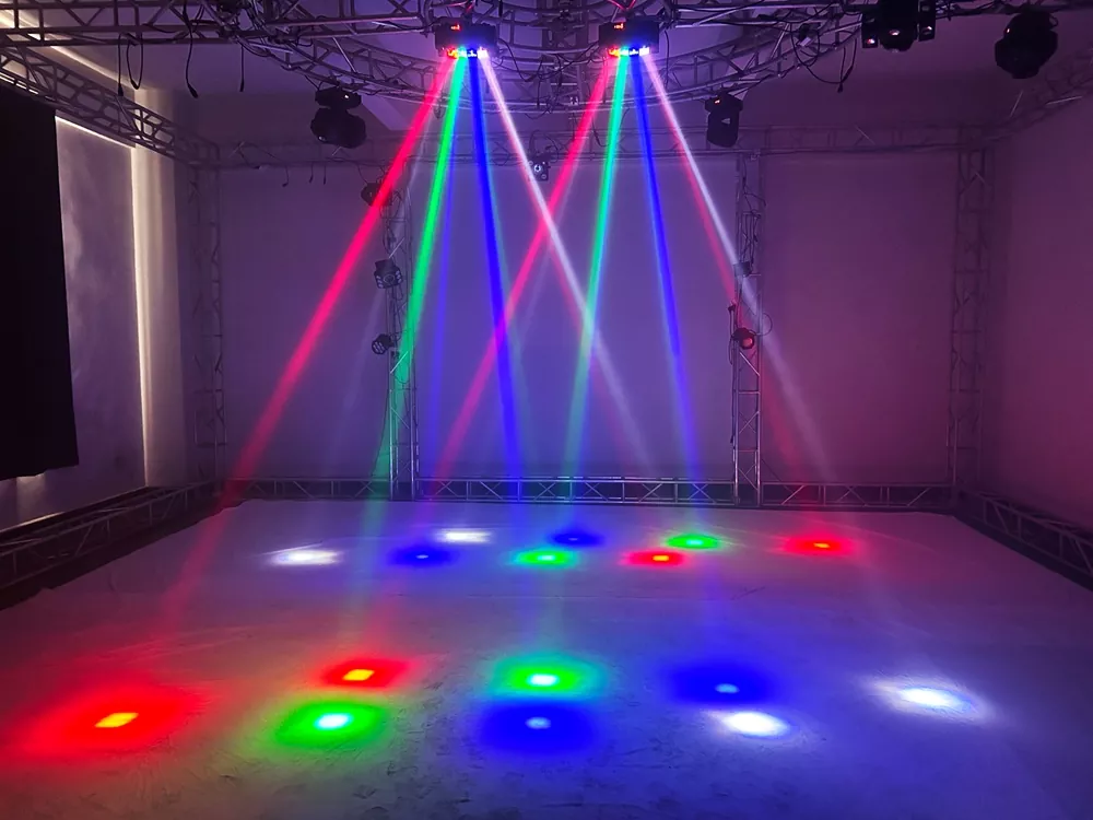 8 Eyes RGBW Spider Moving Head Light 40W Ultra Smooth Dimming Dual 60-150° Scan Stage Effect Lamp Synchronous Fixture Mini Ultra Light Easy Truss Mount Indoor Party KTV Lighting Unit for Disco Room Art Performance Fashion Show Cocktail Event Rental Booth Mini Stage