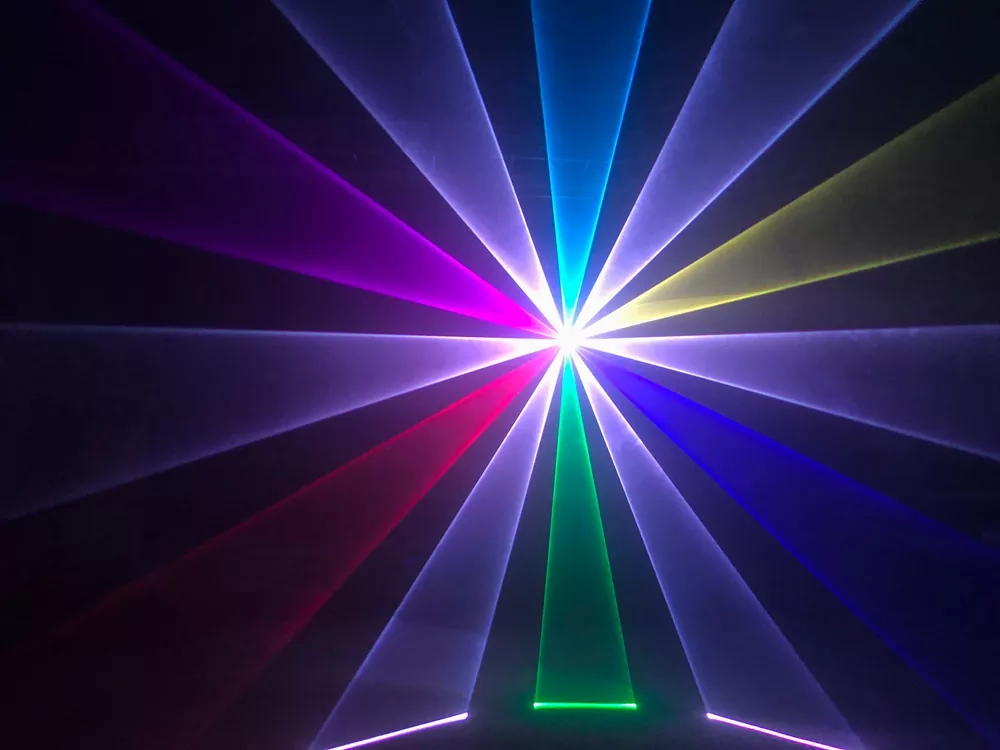 10W Pure Diode RGB Animation Laser Projector 25KPPS 25° Scanner Dual-layer Dust Oil Proof Large Heat Sink 10/34CH DMX Sound Auto ILDA Hundreds Animation Programs Single Beam Protection 100-250V Stage Light High-power Entertainment Equipment Professional Stage Lighting for Disco KTV Performance Venue Large Shows & Clubs