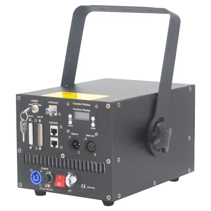 15W LED Animation Laser Pure Diode RGB 25KPPS Dual-layer Dustproof Heat Dissipation ILDA Sound Auto Single Beam Protection 100-250V Indoor Stage Light High Power RGB Laser Projector Professional Stage Laser Light for Entertainment Venues Nightclub Performance Club Live Music Show