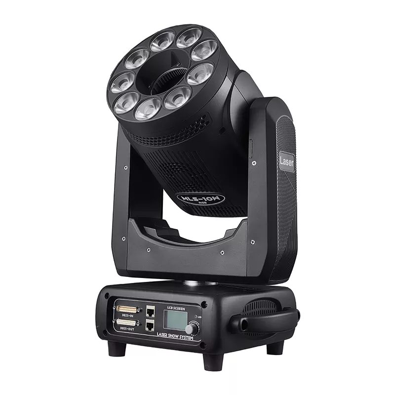 10W RGB Moving Head Laser Light 9*20W RGBW Wash LED 300W AC110-220V 30CH DMX ILDA 30KPPS 256 Animation Patterns Stage Fixture Fan Cooling Laser Protect Equipment Bar Club Concert Unit for Live Band Concert Nightclub Music Festival Disco Lounge Performance Lighting Effect