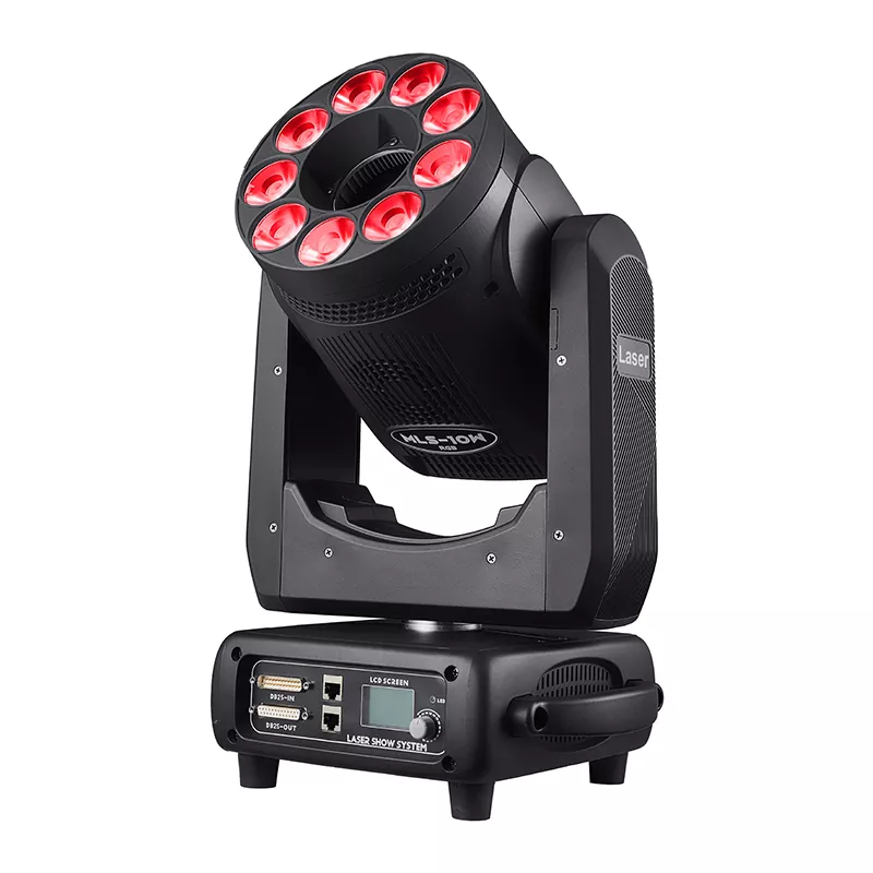 10W RGB Moving Head Laser Light 9*20W RGBW Wash LED 300W AC110-220V 30CH DMX ILDA 30KPPS 256 Animation Patterns Stage Fixture Fan Cooling Laser Protect Equipment Bar Club Concert Unit for Live Band Concert Nightclub Music Festival Disco Lounge Performance Lighting Effect