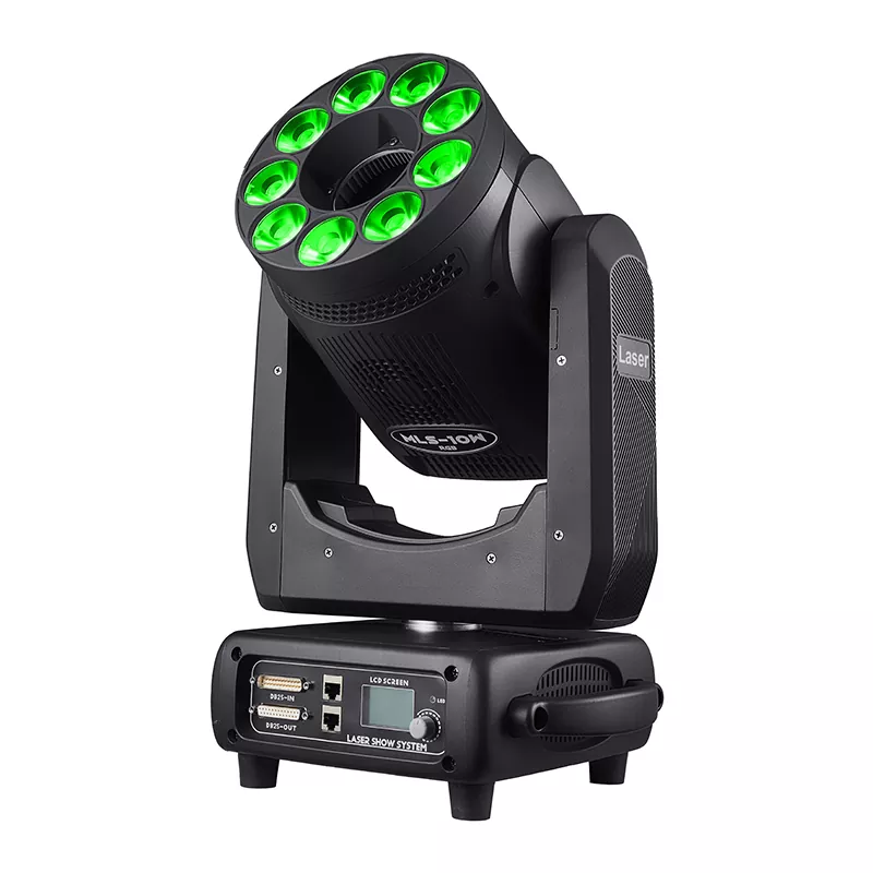 10W RGB Moving Head Laser Light 9*20W RGBW Wash LED 300W AC110-220V 30CH DMX ILDA 30KPPS 256 Animation Patterns Stage Fixture Fan Cooling Laser Protect Equipment Bar Club Concert Unit for Live Band Concert Nightclub Music Festival Disco Lounge Performance Lighting Effect