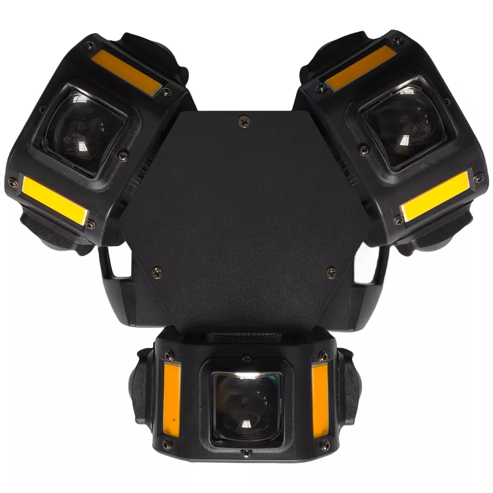 10 Three Head Gecko Moving Stage Light 150W 19 DMX 12x10W RGBW 12x5W Golden Strobe RGB 1mW Laser 540X 360Y Rot Fixture Indoor Party Equipment Disco KTV Performance Lamp Multi Beam Laser Golden Flash Wide Voltage for Live Gig Fashion Small Runway Party Showcase Boutique Holiday Gala Wedding Events Mini Stage