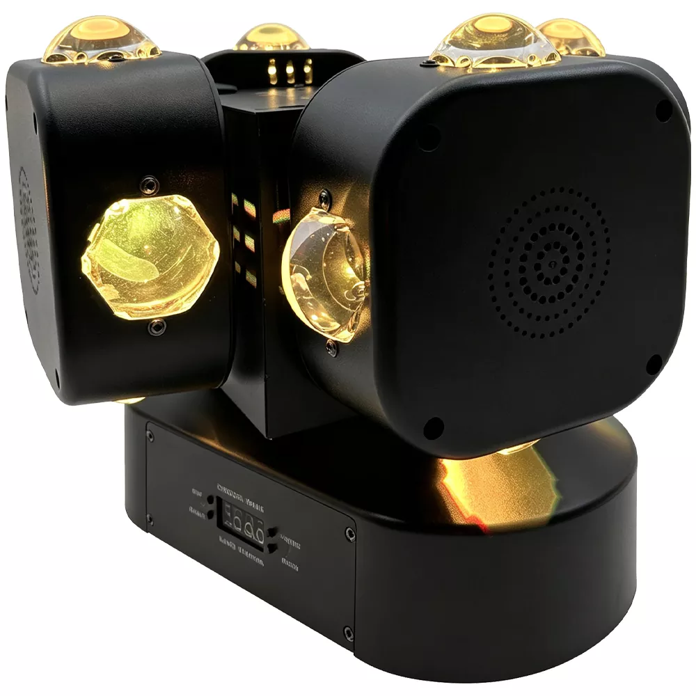 12 Four Arms Hot Wheel Moving Stage Light 200W AC90-240V 15 DMX 16x10W RGBW Dual White Strobe RG 100mW Laser Indoor Fixture Disco KTV Performance Lamp Multi Color Beam Strobe Laser Integrated Macro Program Wide Voltage Wedding Show Events Decoration Evening Party Wine Banquet Variety Show Mini Stage