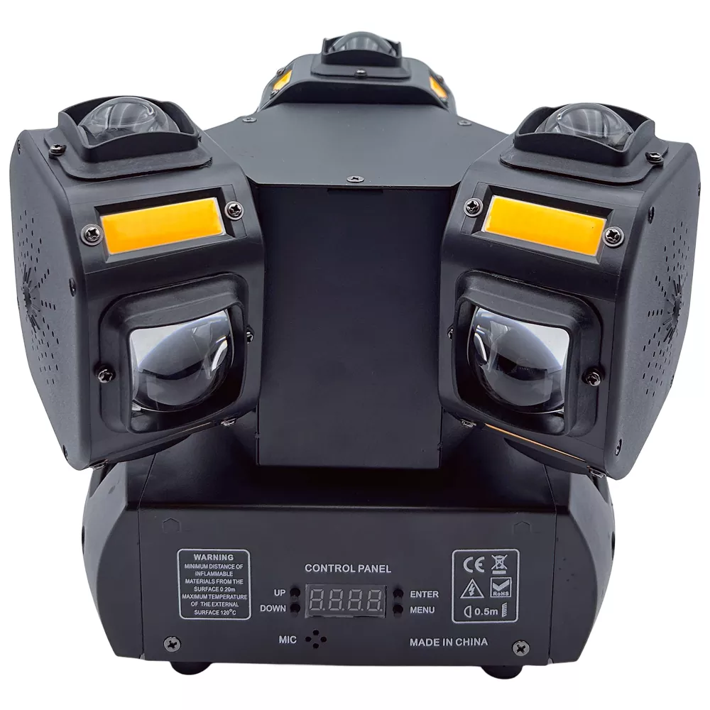 3 Three Head Gecko Moving Stage Light 150W 19 DMX 12x10W RGBW 12x5W Golden Strobe RGB 1mW Laser 540X 360Y Rot Fixture Indoor Party Equipment Disco KTV Performance Lamp Multi Beam Laser Golden Flash Wide Voltage for Live Gig Fashion Small Runway Party Showcase Boutique Holiday Gala Wedding Events Mini Stage