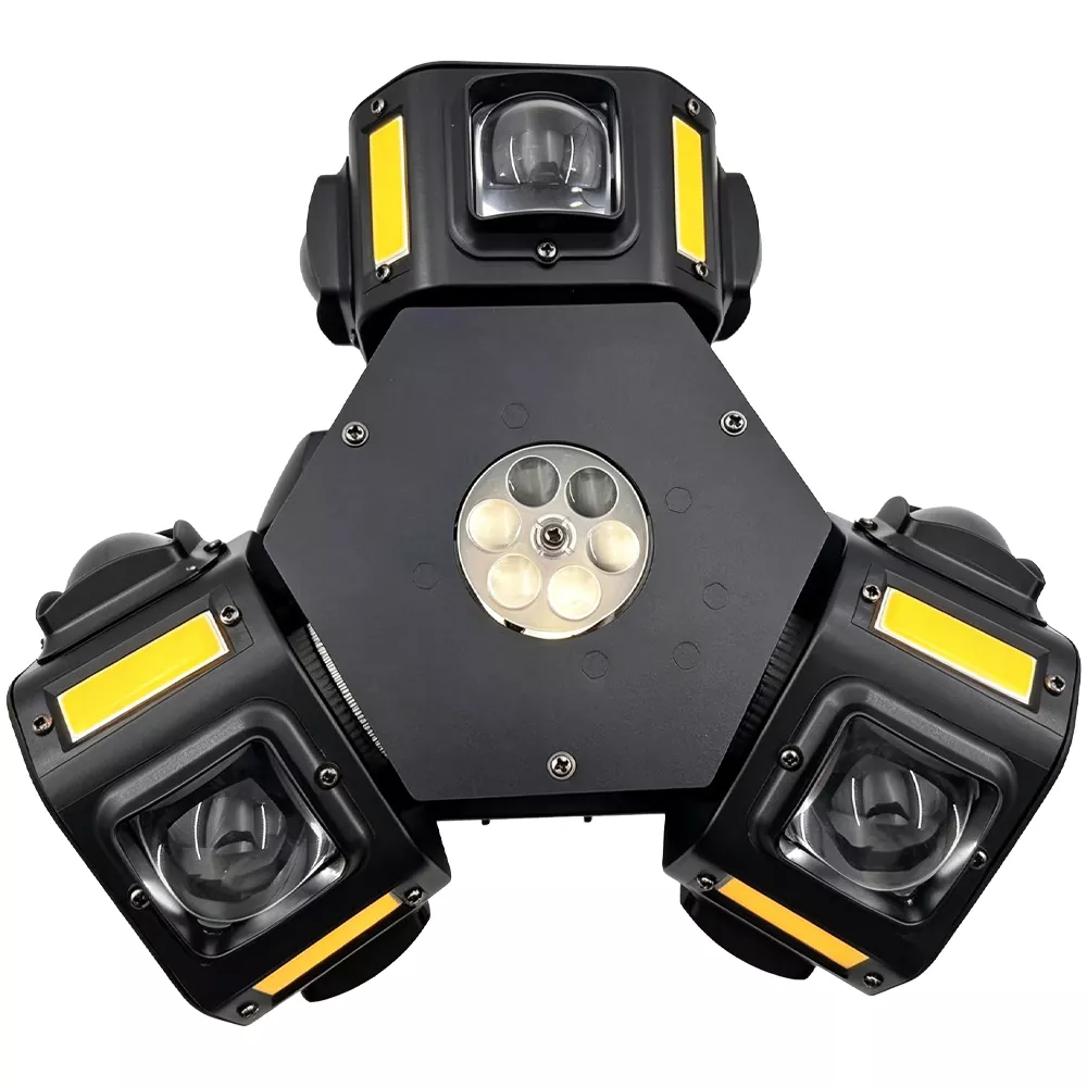Three Head Pattern Gecko Stage Light 150W 19 DMX 12x10W RGBW 12x5W Golden Flash Triple 1mW Laser 540X 360Y Rot Fixture Indoor Disco KTV Party Lamp Moving Heads Multi Pattern Beam Laser Strobe Daisy Chain for Music Lounge Fashion Runway Dance Rehearsal Mini Wedding Events Stage