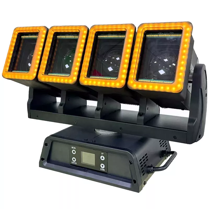4 Golden Python 4 Head Moving Head Light 350W AC100-240V RDM 28-137CH 4.3-16° Zoom CTO RGB Warm Cold Aux Wash Beam Stage Fixture 0-100% Linear Dimming Equipment Multi Pixel Effect Professional Performance Unit for Live Band Concert Nightclub Fashion Show Performance Stage Rental Church Project