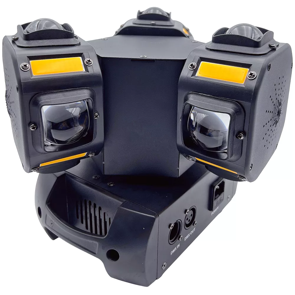 6 Three Head Gecko Moving Stage Light 150W 19 DMX 12x10W RGBW 12x5W Golden Strobe RGB 1mW Laser 540X 360Y Rot Fixture Indoor Party Equipment Disco KTV Performance Lamp Multi Beam Laser Golden Flash Wide Voltage for Live Gig Fashion Small Runway Party Showcase Boutique Holiday Gala Wedding Events Mini Stage