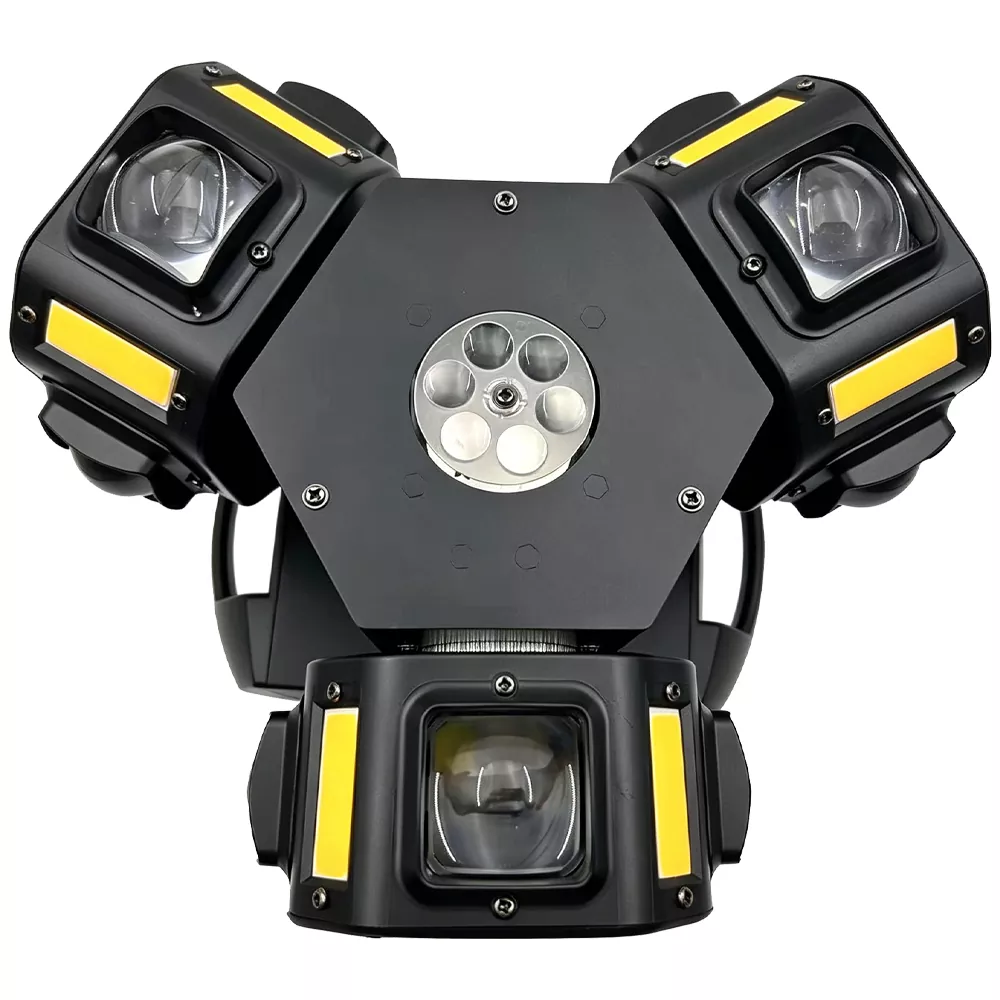7 Three Head Pattern Gecko Stage Light 150W 19 DMX 12x10W RGBW 12x5W Golden Flash Triple 1mW Laser 540X 360Y Rot Fixture Indoor Disco KTV Party Lamp Moving Heads Multi Pattern Beam Laser Strobe Daisy Chain for Music Lounge Fashion Runway Dance Rehearsal Mini Wedding Events Stage