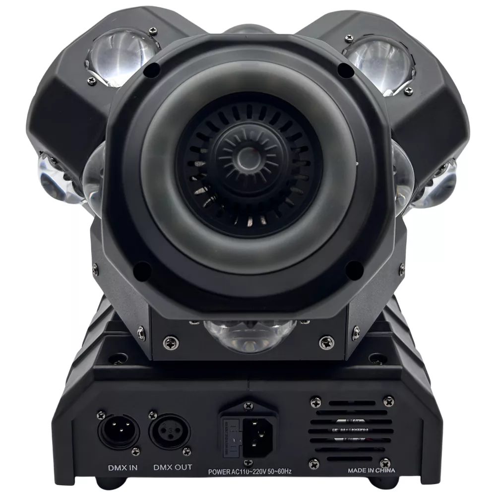 8 Three Arm Hot Wheel LED Strip Stage Light 180W AC90-240V 21 DMX 12x10W RGBW 30mW RGB Laser 2-3° Narrow Beam Fixture Fan Cool Equipment Indoor Disco KTV Party Lamp Multi Macro Rotate Beam Laser Strip Strobe Daisy Chain for Cocktail Night Bash Gala Wedding House Party Venue Club Events