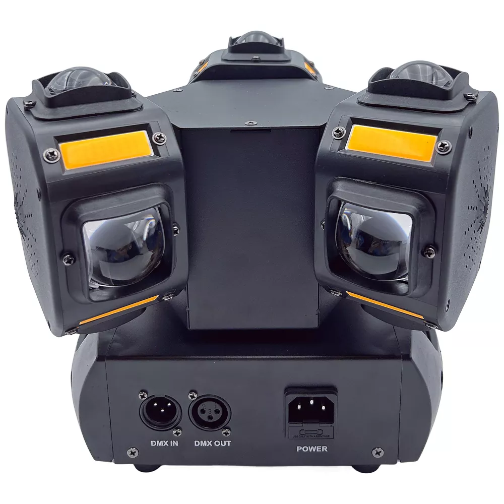 8 Three Head Gecko Moving Stage Light 150W 19 DMX 12x10W RGBW 12x5W Golden Strobe RGB 1mW Laser 540X 360Y Rot Fixture Indoor Party Equipment Disco KTV Performance Lamp Multi Beam Laser Golden Flash Wide Voltage for Live Gig Fashion Small Runway Party Showcase Boutique Holiday Gala Wedding Events Mini Stage