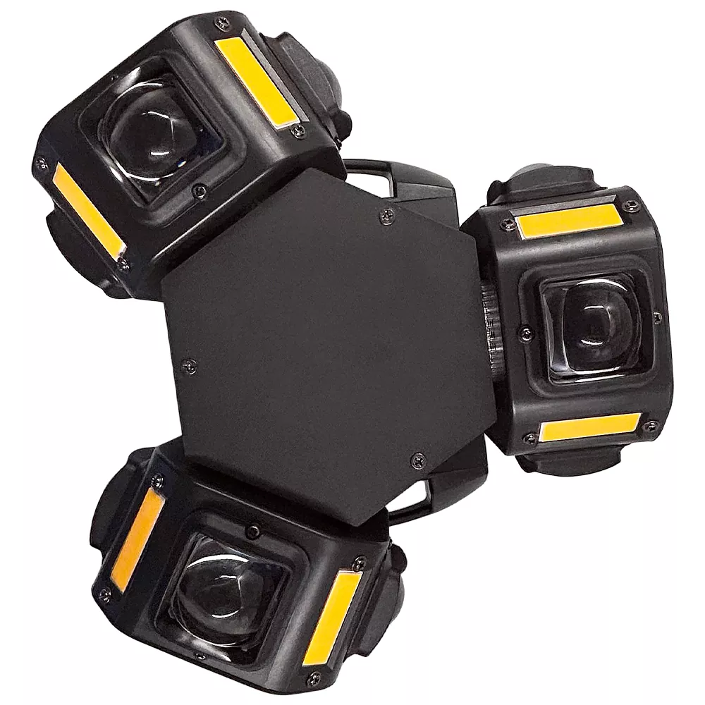 9 Three Head Gecko Moving Stage Light 150W 19 DMX 12x10W RGBW 12x5W Golden Strobe RGB 1mW Laser 540X 360Y Rot Fixture Indoor Party Equipment Disco KTV Performance Lamp Multi Beam Laser Golden Flash Wide Voltage for Live Gig Fashion Small Runway Party Showcase Boutique Holiday Gala Wedding Events Mini Stage