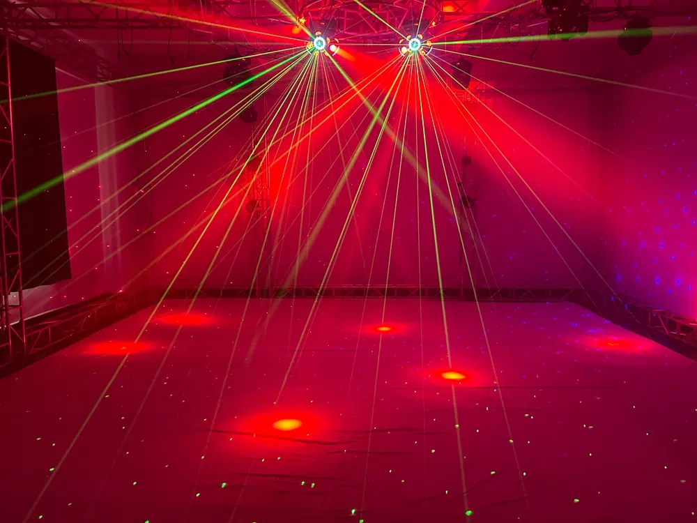 效果图 (2) Three Arm Hot Wheel LED Strip Stage Light 180W AC90-240V 21 DMX 12x10W RGBW 30mW RGB Laser 2-3° Narrow Beam Fixture Fan Cool Equipment Indoor Disco KTV Party Lamp Multi Macro Rotate Beam Laser Strip Strobe Daisy Chain for Cocktail Night Bash Gala Wedding House Party Venue Club Events