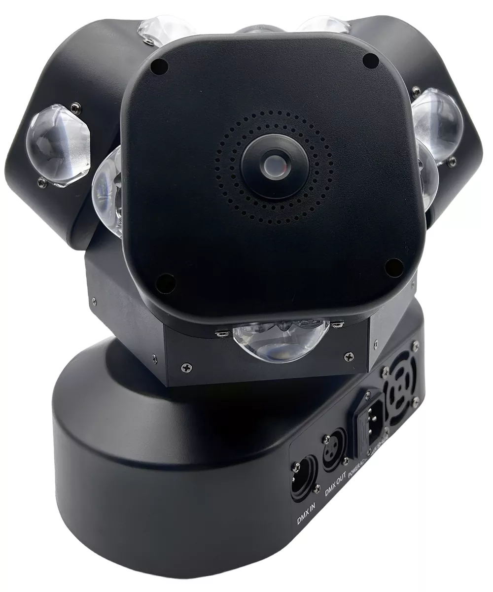 Full Truss‑Mount Perspective View Of The 180W 3‑Arm Hot‑Heels Multi‑Effect Moving Head Light