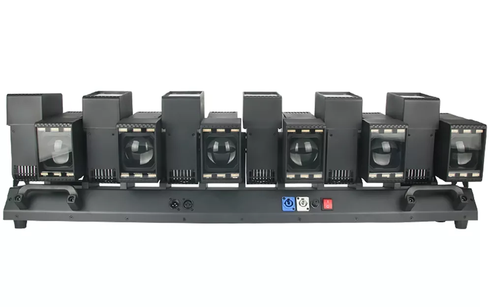 Black‑Metal Housing Side‑Profile Shot Of The 1000‑1200W 12‑Head Pixel‑Swing Multi‑Effect Moving Head Bar Light